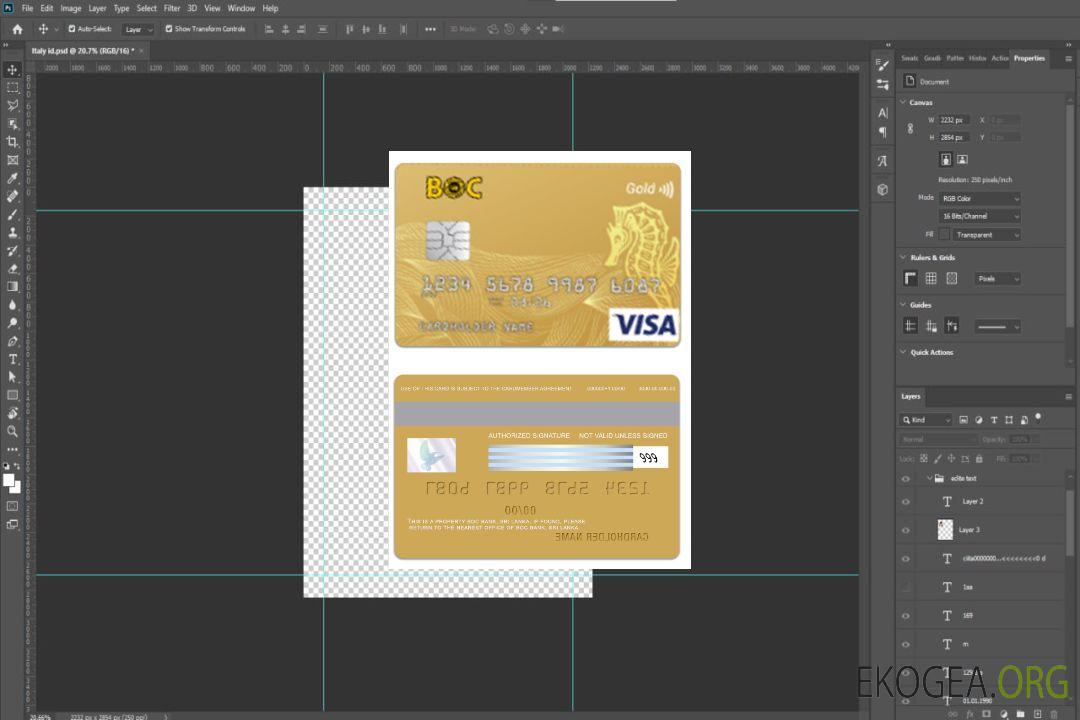 Carte visa or de la banque BOC du Sri Lanka template
